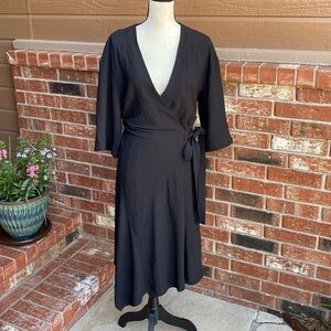THEORY Kimono Wrap Black Summer Crepe Midi Dress Women's Size 4